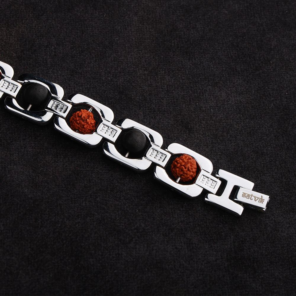Silver Plated Rudraksha & Karungali Bracelet Unisex Spiritual Wear