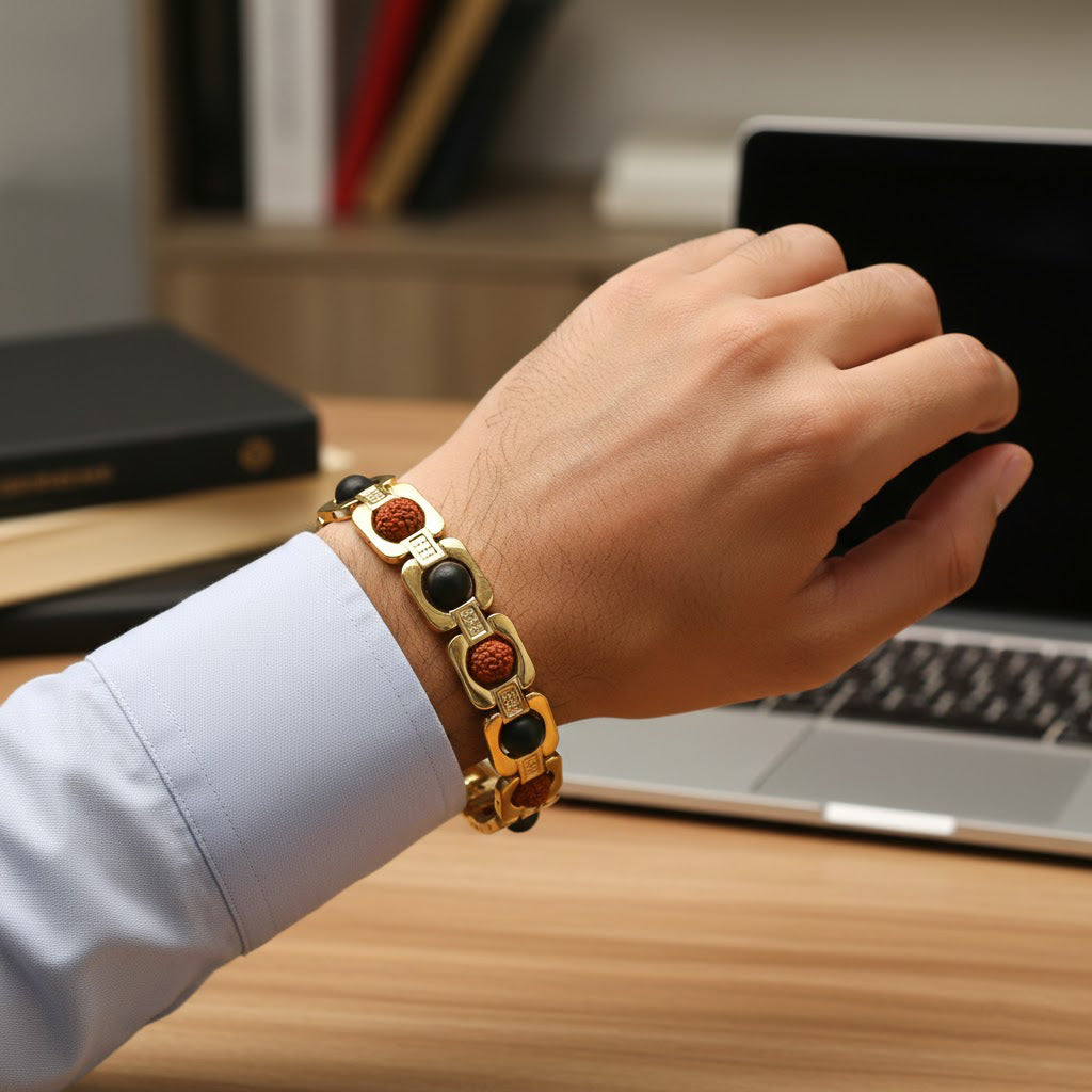 Gold Plated Karungali & Rudraksha Bracelet Unisex Spiritual Wear