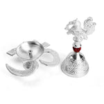 Silver Om Diya with Rudraksh Bell – Silver Plated Pooja Lamp Spiritual Use