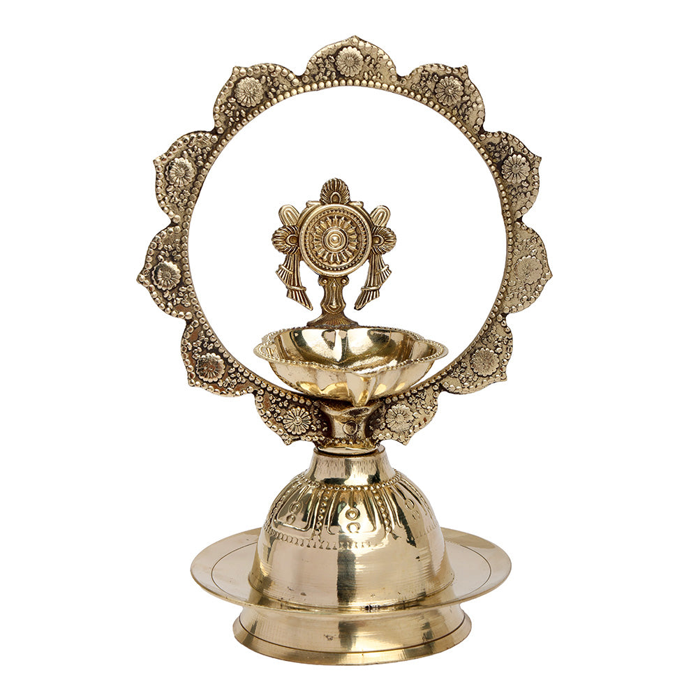 Brass Mor Kiran Chakra & Shankh Diya Pair 6.2 Inch