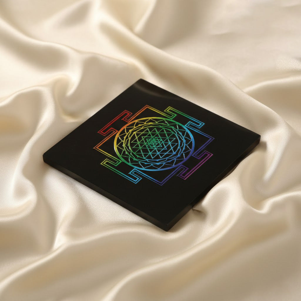 Shree Yantra Black Obsidian Plate Spiritual Decorative Tool