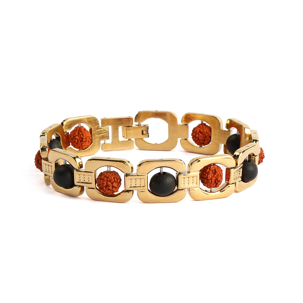 Gold Plated Karungali & Rudraksha Bracelet Unisex Spiritual Wear