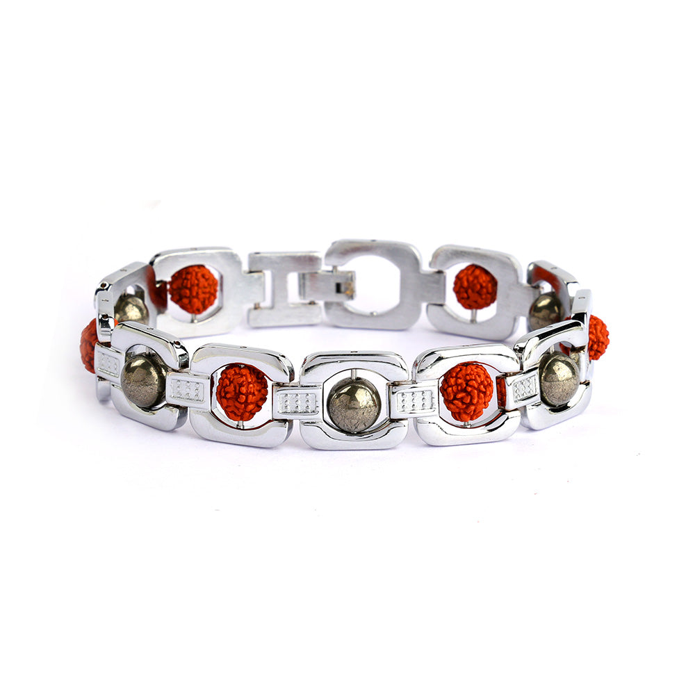Silver Plated Pyrite & Rudraksha Bracelet Unisex Spiritual Wear