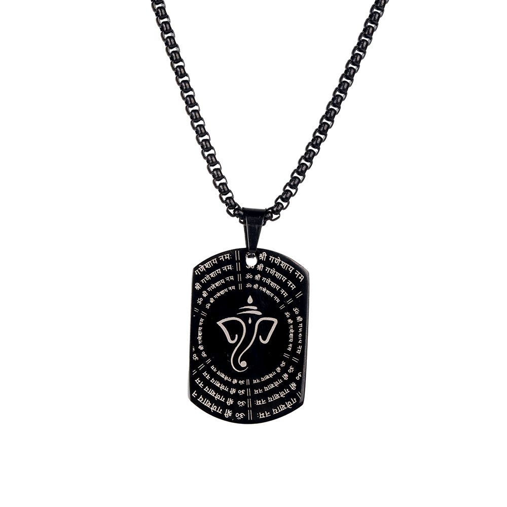 Ganpati Shlok Pendant MicroCarved Black