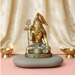 6 Inch Brass Shiv Idol featuring a detailed Divine Lord Shiva statue, perfect for worship, home temple, and spiritual decor. No.1 Brass Idol Store www.satvikstore.in 
