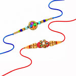 Multi Color Pinwheel and Red Floral Medallion Rakhi (Set of 2)