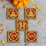 Ornate Square Golden Shubh Labh and Divine Symbols Sticker