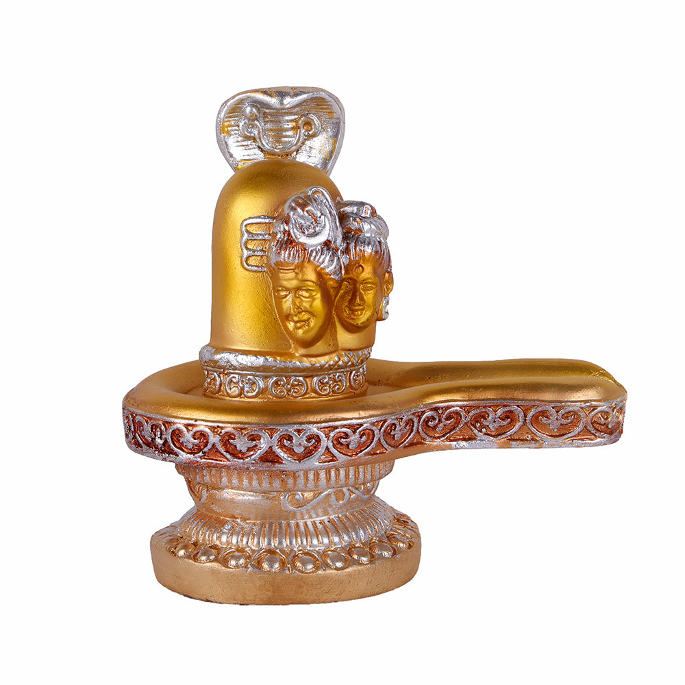Premium Silver & Gold Shivling Resin Statue