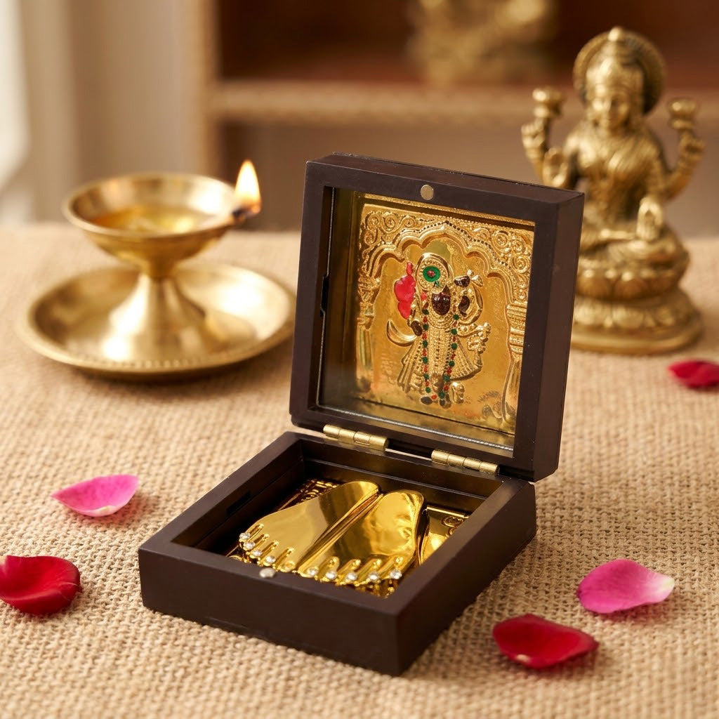 Jai Shree Krishna Charan Paduka Box - Small
