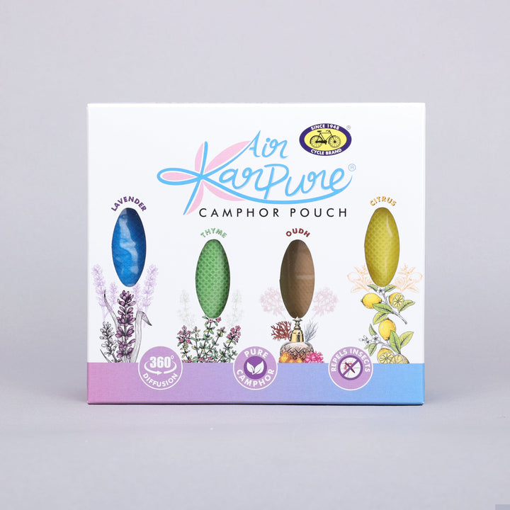 Karpure camphor pouch combo with Oudh, citrus, lavender and thyme fragrances