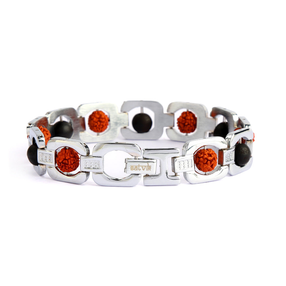 Silver Plated Rudraksha & Karungali Bracelet Unisex Spiritual Wear