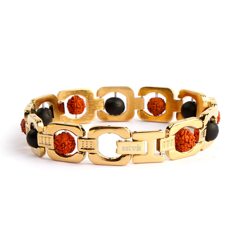 Gold Plated Karungali & Rudraksha Bracelet Unisex Spiritual Wear