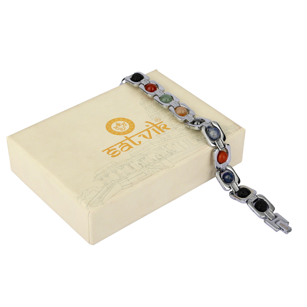 7 Chakra Silver Plated Bracelet – Unisex Spiritual Wear