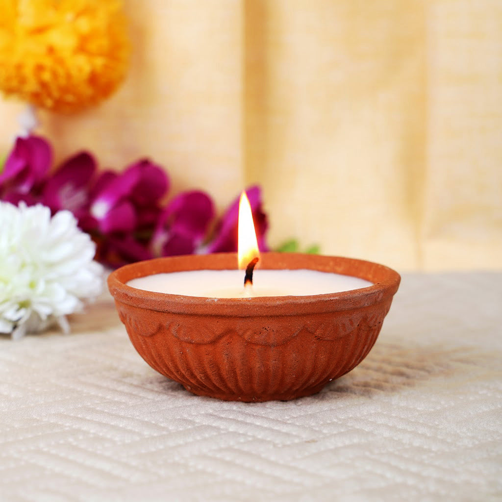 Satvik Pure Desi Ghee Akhand Jyot 6 to 8 Hours Burning Clay Diya Pack of 1