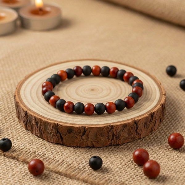 Govt. Certified 8mm Red Sandalwood and Karungali Bracelet