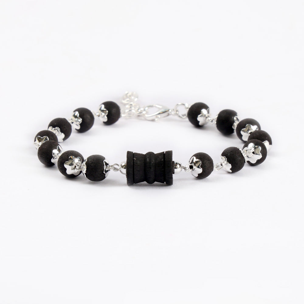 8mm Silver Plated Karungali Damru Bracelet Govt Certified