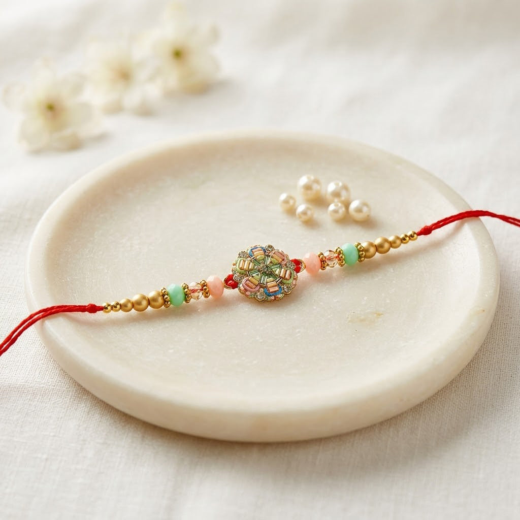 Elegance Pastel Enamel Mosaic Pattern Rakhi