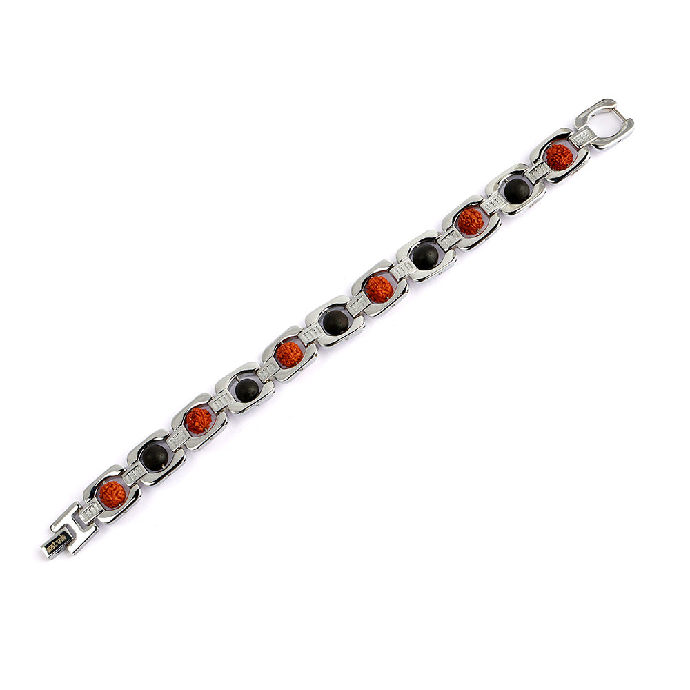 Silver Plated Rudraksha & Karungali Bracelet Unisex Spiritual Wear
