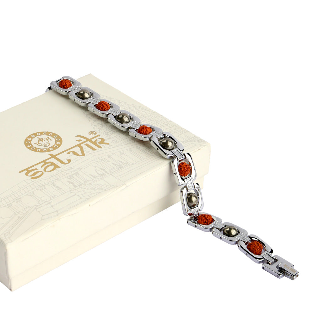 Silver Plated Pyrite & Rudraksha Bracelet Unisex Spiritual Wear