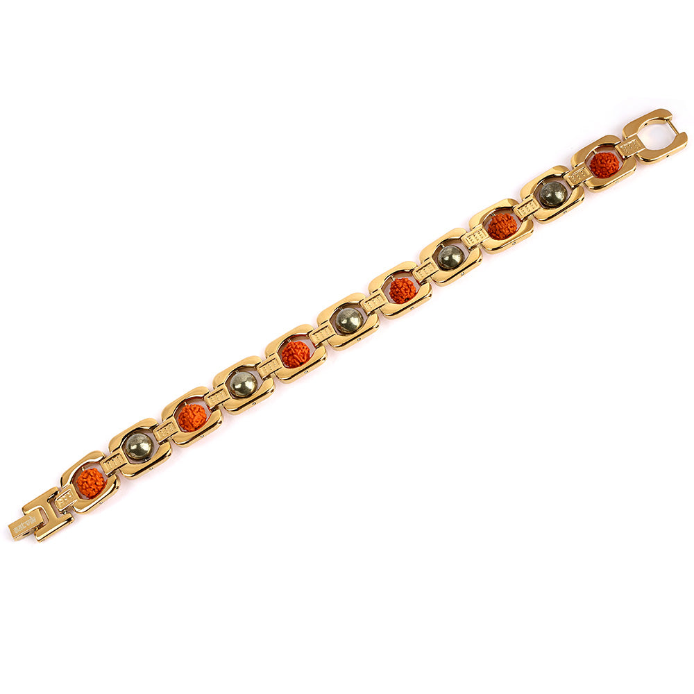 Gold Plated Pyrite Rudraksha Bracelet Premium IGP Coating