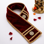 Decorative Maroon Velvet Ganpati Idol Patka with Floral Medallions
