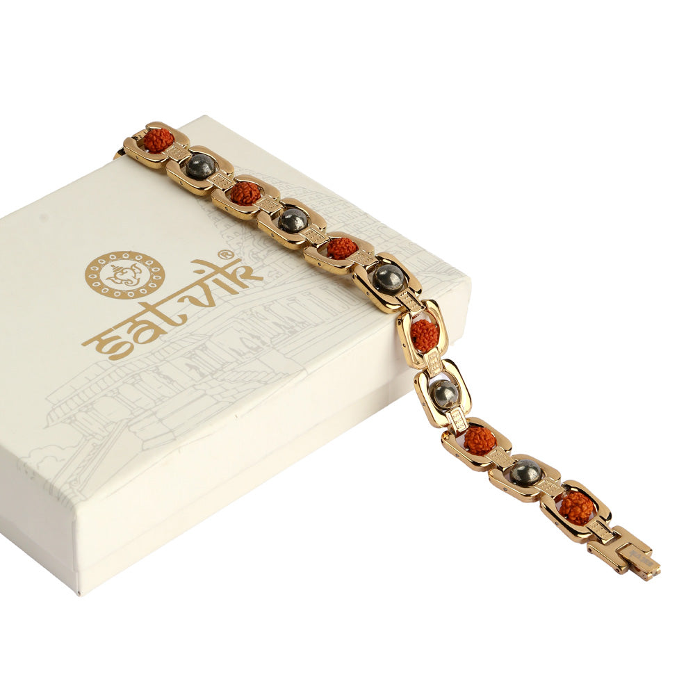 Gold Plated Pyrite Rudraksha Bracelet Premium IGP Coating
