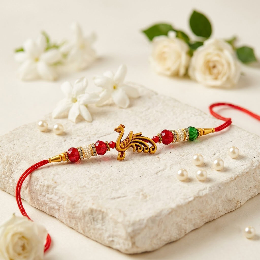 Elegant Wooden Peacock Medallion Designer Rakhi
