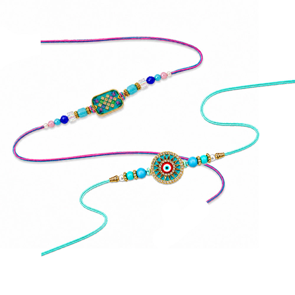 Turquoise Evil Eye and Meenakari Designer Rakhi (Set of 2)