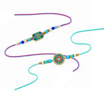 Turquoise Evil Eye and Meenakari Designer Rakhi (Set of 2)