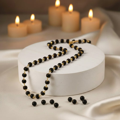 Govt. Certified Karungali Ebony Mala with Golden Brass Cap for Spiritual and Meditation Use. India’s Premium Jap Mala Store - www.satvikstore.in