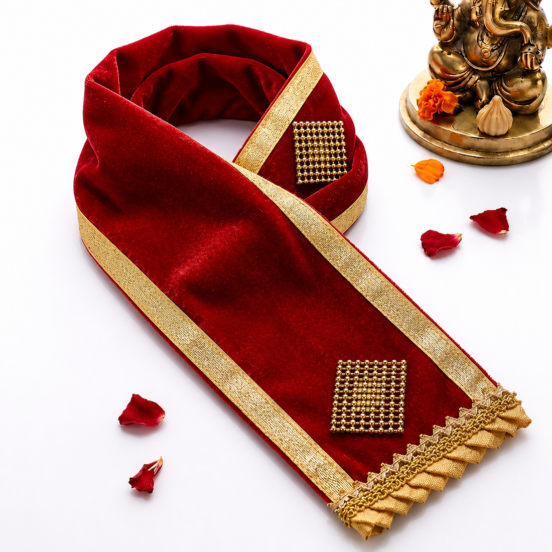 Traditional Red Velvet Ganpati Idol Patka - 15 Inch