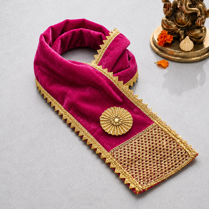 Premium Designer Magenta Velvet Ganpati Idol Patka