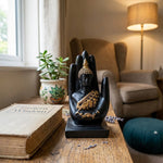 4 Inch Palm Buddha Black & Gold Hand Statue