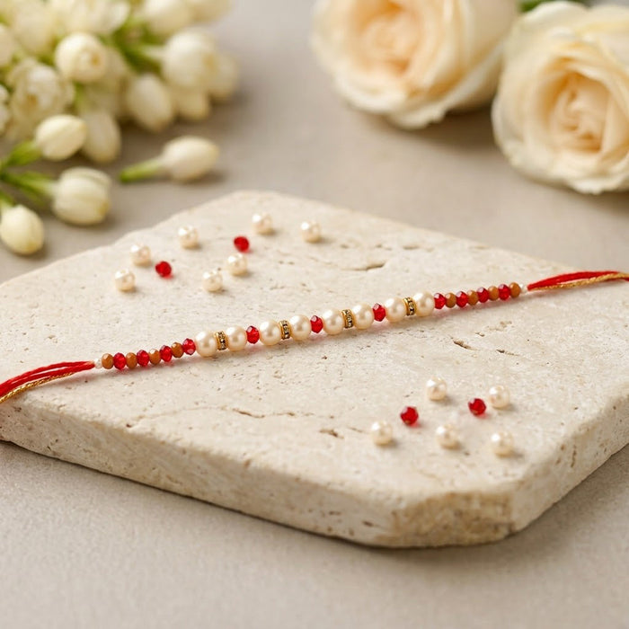 Lustrous Pearl and Crystal Beaded Designer Rakhi