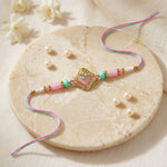 Elegant Pastel Pink and Mint Green Crystal Designer Rakhi