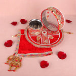 11 Pc Elegant Red Embroidery Karwa Chauth Thali Set