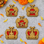 Red & Gold Shubh Labh, Swastik, Laxmi & Ganesh Sticker Set of 5