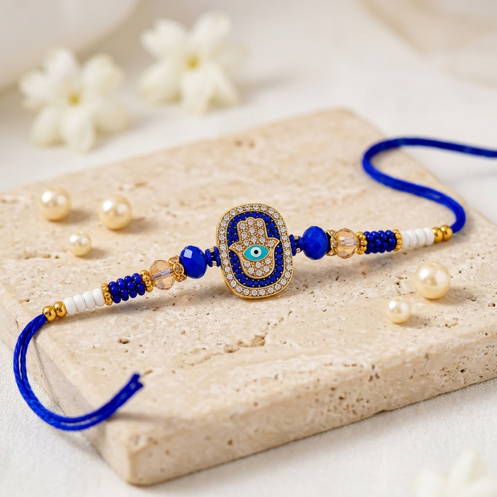 Protection Hamsa Hand Evil Eye Motif Designer Rakhi