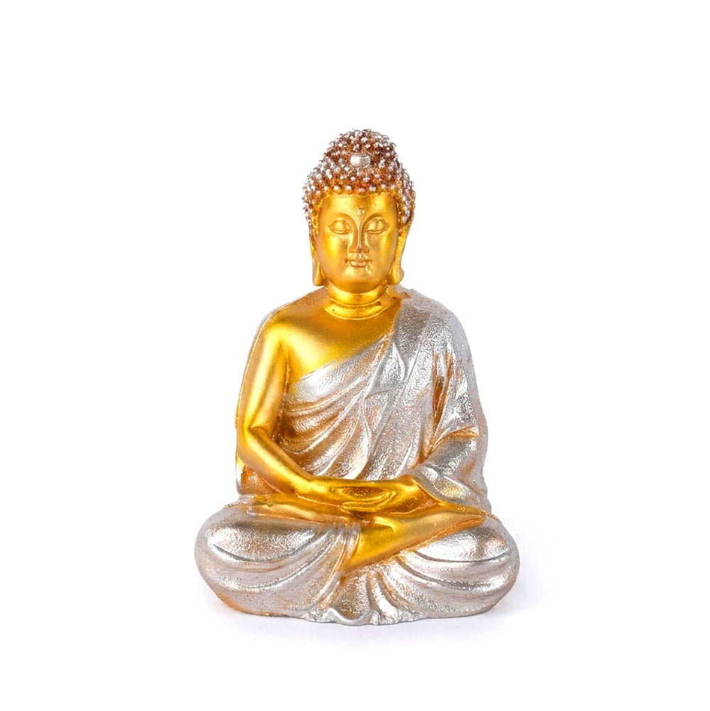 Meditating Gold & Silver Buddha Resin Statue