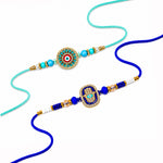 Turquoise Evil Eye and Hamsa Hand Designer Rakhi (Set of 2)