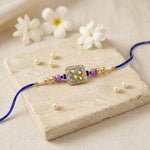 Elegant Pastel Blue and Lavender Square Enamel Dial Rakhi