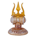 Premium Silver & Gold Lord Shiva Trishul with Damru Resin Statue