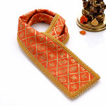 Orange Swastik Print Ganpati Idol Patka with Gold Border