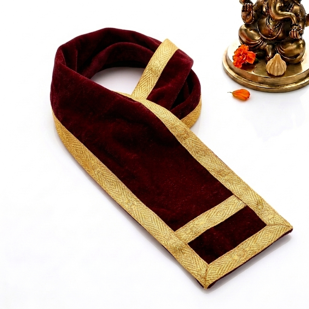 Maroon Velvet Ganpati Idol Patka with Classic Gold Border