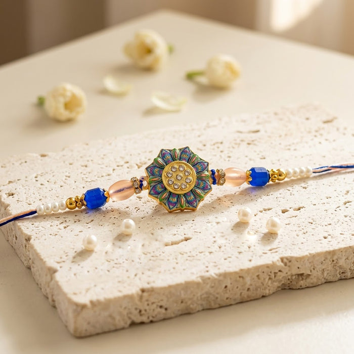 Mandala Floral Medallion Peach Oval Gem Rakhi