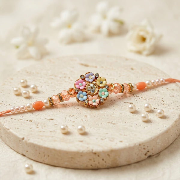 Handcrafted Multicolor Pastel Flower Bouquet Dial Rakhi