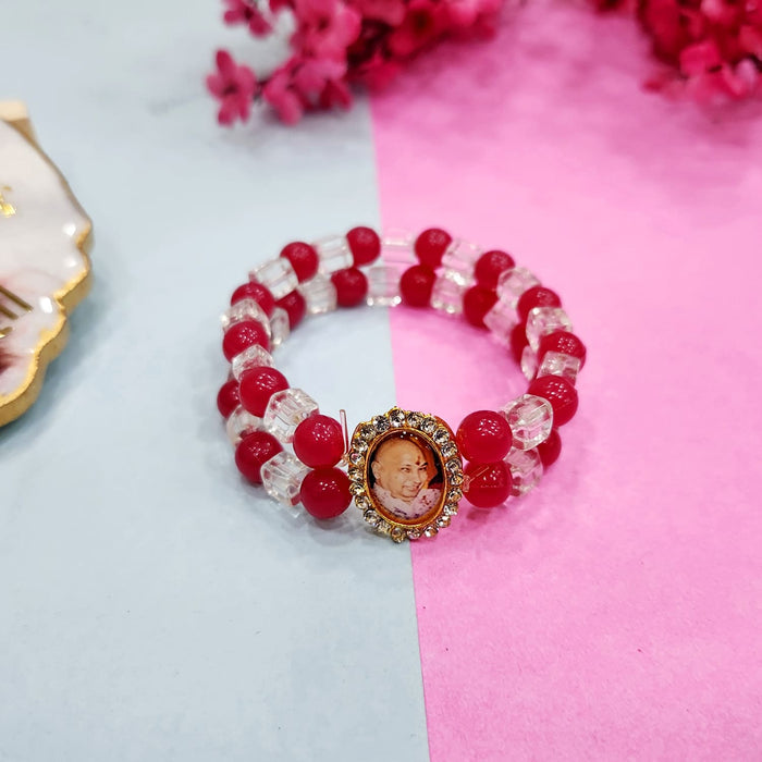 Pink And Crystal Clear Beaded Guru Ji Maharaj Handmade Bracelets for Men and Women