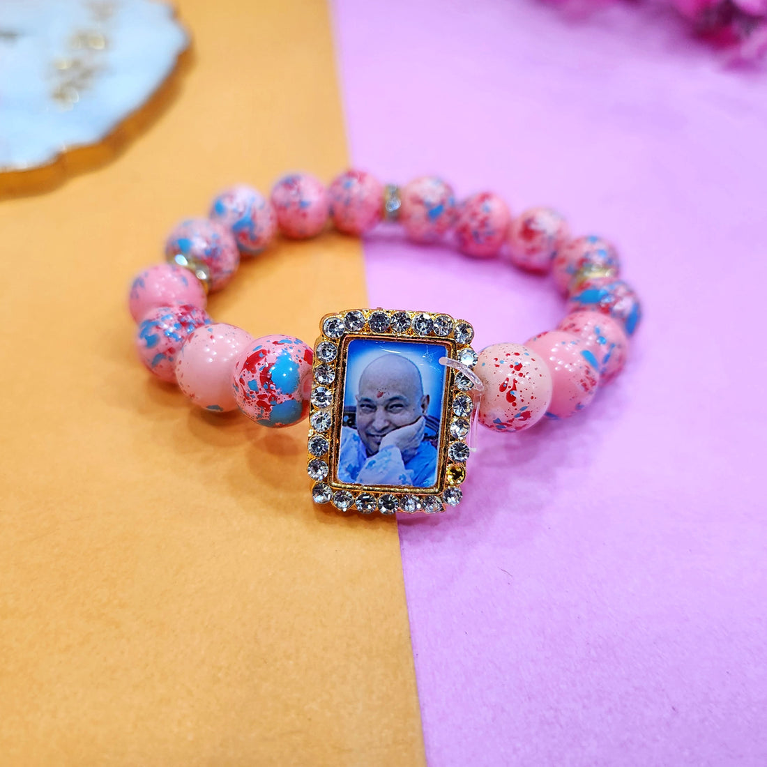 Peach With Multicolor Splash Round Pearl Bracelet