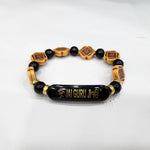 Black Om Beaded Jai Guru Ji Bracelet, Handmade Bracelets for Men and Women