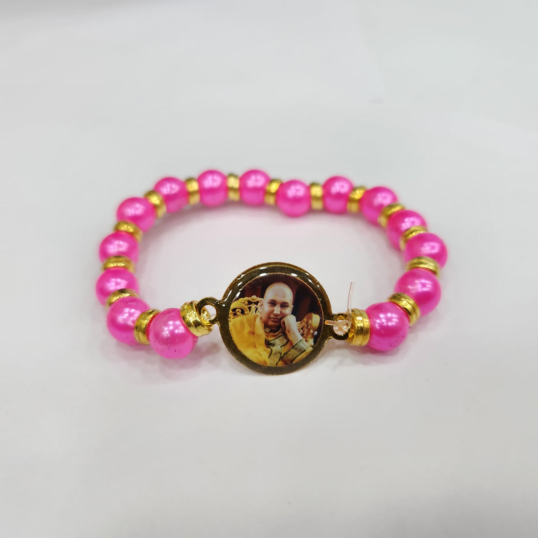 Pink Round Pearl Bracelet with Jai Guruji Swaroop Handmade Bracelets for Men and Women